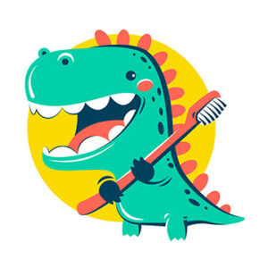 Dinosaur cartoon character with toothbrush